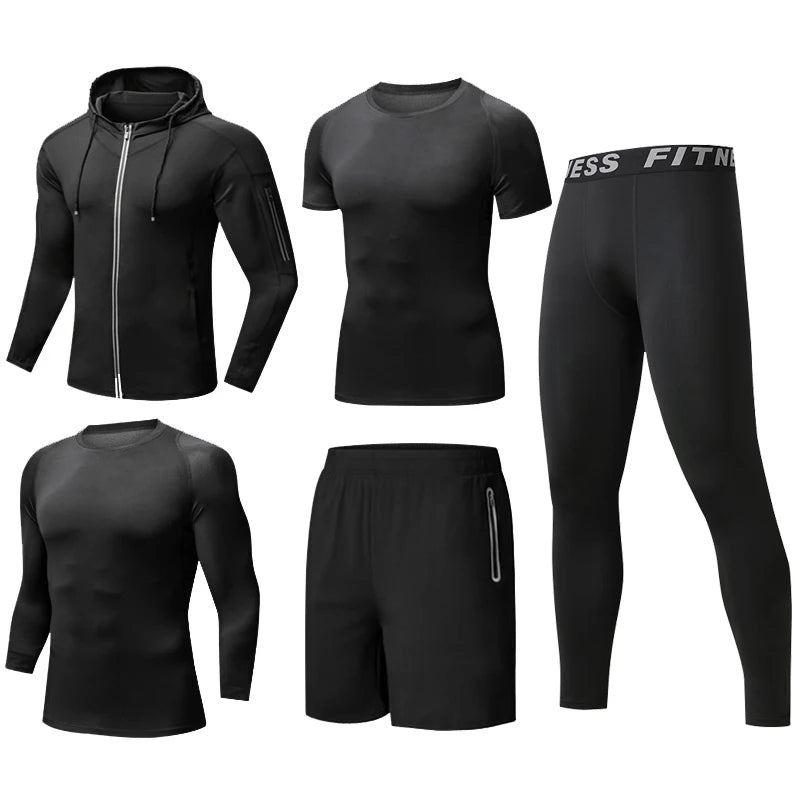 Men's Gym Clothing Dropshipping Wholesale Custom Logo Shark 5 Pieces Set Polyester Dry Fit Fitness Gym Clothing for Men