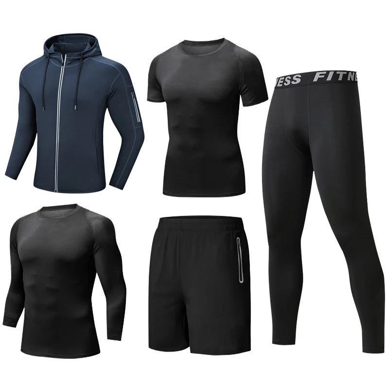 Men's Gym Clothing Dropshipping Wholesale Custom Logo Shark 5 Pieces Set Polyester Dry Fit Fitness Gym Clothing for Men