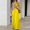 Women's Clothing Printed Casual Loose Batwing Sleeve Lapel Shirt and High Waisted Wide Leg Pants Two Piece Set Women's Sets