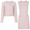 AIMEISI Fashion Simple Beaded Knitted Cardigan Sleeveless Dress Women's Clothing Set Elegant Two Piece Women's Sets