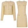 AIMEISI Fashion Simple Beaded Knitted Cardigan Sleeveless Dress Women's Clothing Set Elegant Two Piece Women's Sets