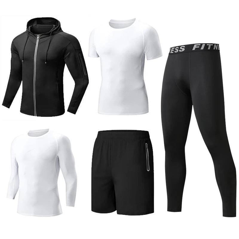 Men's Gym Clothing Dropshipping Wholesale Custom Logo Shark 5 Pieces Set Polyester Dry Fit Fitness Gym Clothing for Men
