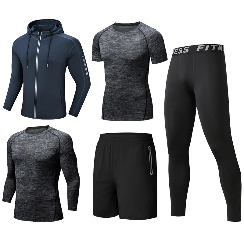 Men's Gym Clothing Dropshipping Wholesale Custom Logo Shark 5 Pieces Set Polyester Dry Fit Fitness Gym Clothing for Men