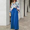 Women's Clothing Printed Casual Loose Batwing Sleeve Lapel Shirt and High Waisted Wide Leg Pants Two Piece Set Women's Sets