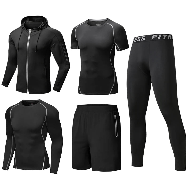 Men's Gym Clothing Dropshipping Wholesale Custom Logo Shark 5 Pieces Set Polyester Dry Fit Fitness Gym Clothing for Men