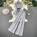 Casual 2 Piece Set for Women V-Neck Sleeveless Tunic Top And High Waist Slim Suit Clothing Wholesale