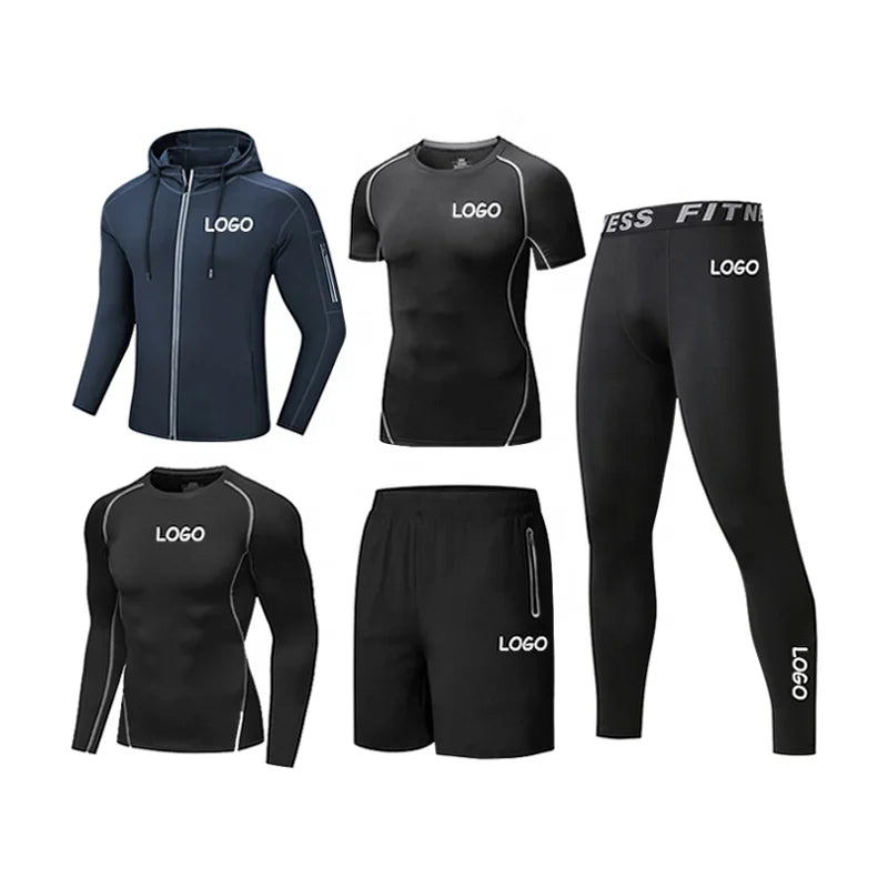 Men's Gym Clothing Dropshipping Wholesale Custom Logo Shark 5 Pieces Set Polyester Dry Fit Fitness Gym Clothing for Men