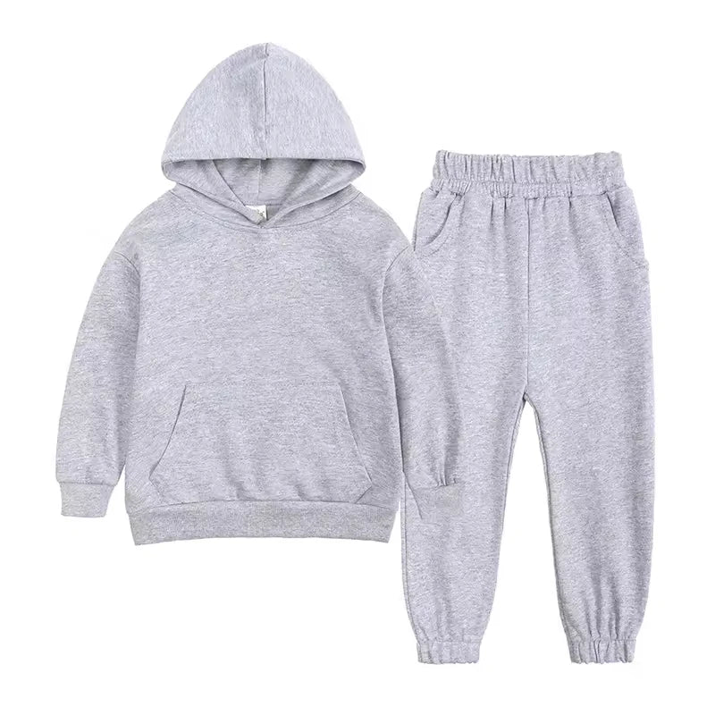Wholesale Children's Casual Clothing Solid Cotton Sweat Suits Set Two-piece Hoodie Kids' Sweatpants and Hooded Top Pants Set