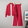 Spring Autumn Fashion Y2K Women's Sets Embroidered Casual Sports Zipper Knitted Top Wide Leg Pants Two Piece Set Women Clothing