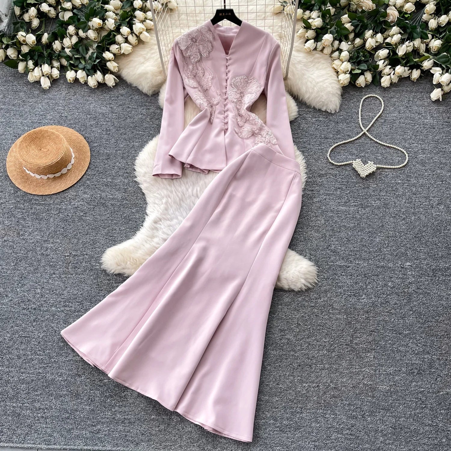2026 Spring Casual 2 Piece Set for Women V-neck Top and High Waist Slim Suit  Clothing Wholesale