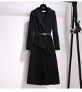 OUDINA French Women's Clothing Elegant Plus Size Casual Pleated With Belt Long Dresses Blazer Dress for Women