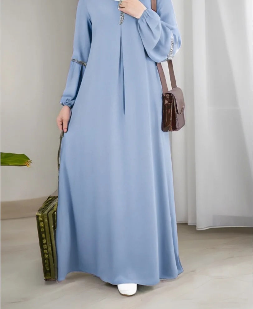 Dubai Turkish Arab Modest Dress for Women Elegant Muslim Abaya Robe with Digital Printing Diamond Embroidery Burqa Clothing