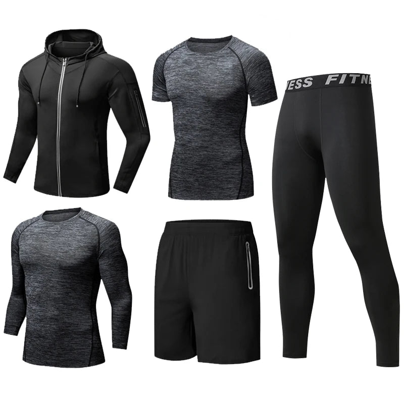 Men's Gym Clothing Dropshipping Wholesale Custom Logo Shark 5 Pieces Set Polyester Dry Fit Fitness Gym Clothing for Men