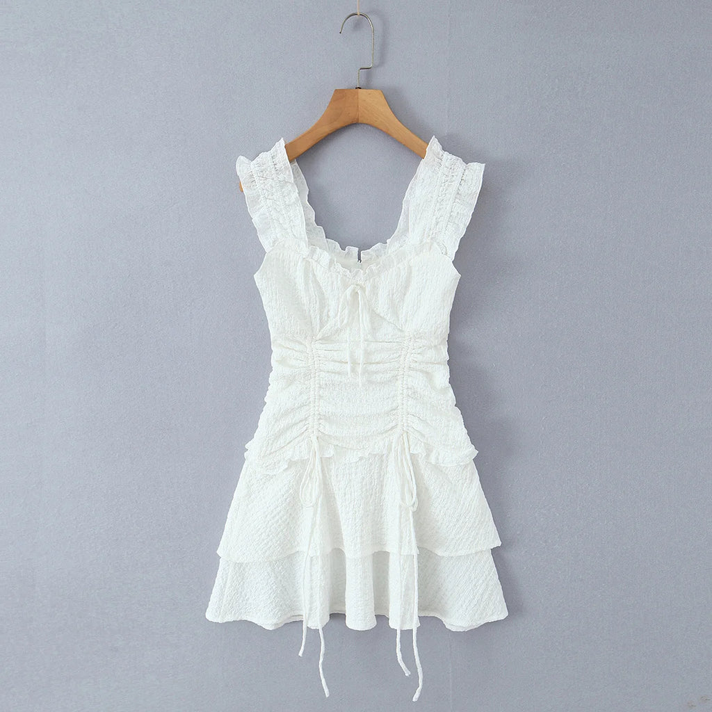 TAOP&ZA Sexy Women's Clothing 2026 New Arrival - Sweet and Alluring Dress with Ruffled Trim, Drawstring Waist, and Slim Fit 7780