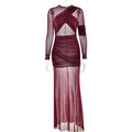 Sexy Double Layer Perspective Vestido Autumn Clothing Party Club Evening Dress Elegant Mesh Patchwork Long Sleeve Bodycon