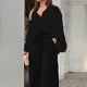 Women's Clothing Printed Casual Loose Batwing Sleeve Lapel Shirt and High Waisted Wide Leg Pants Two Piece Set Women's Sets