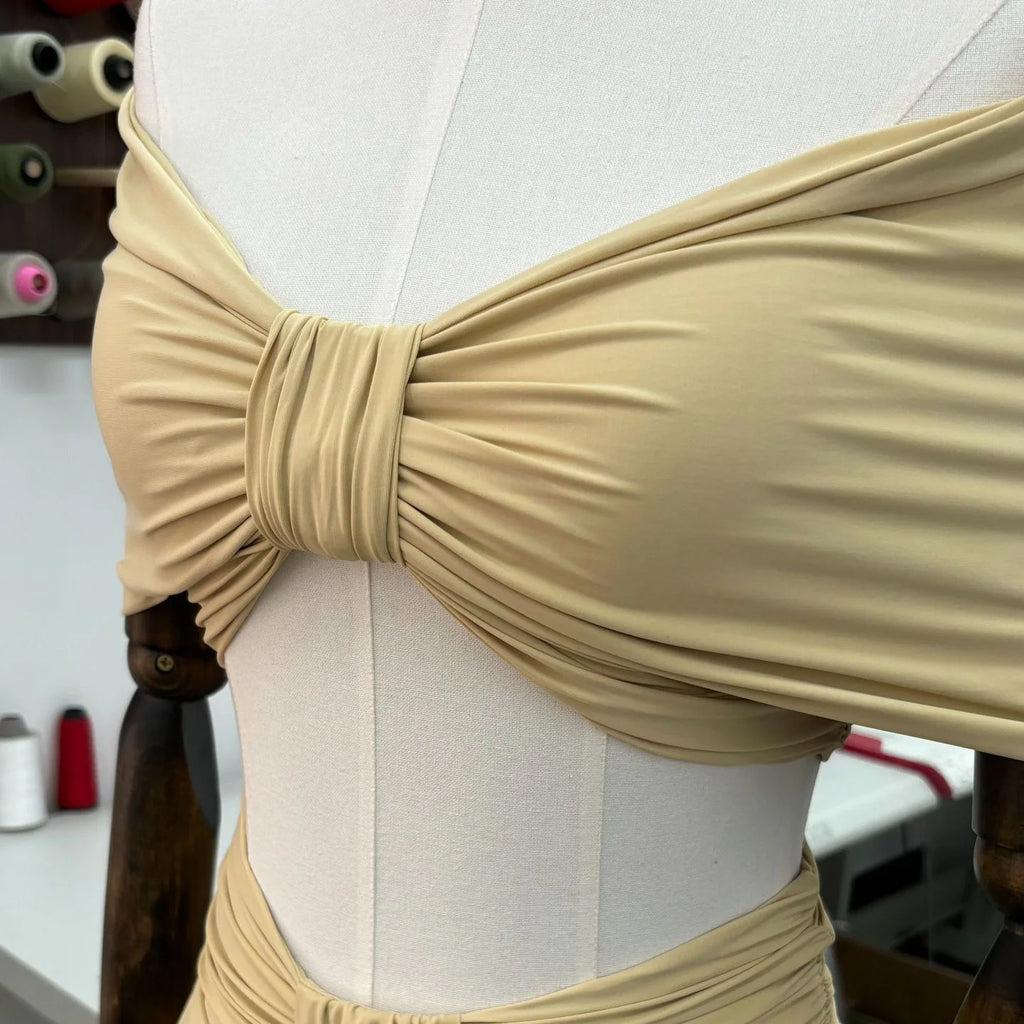 Cross-Border Winter Sexy Strapless Short Crop Top & Loose Fit Low-Waist Solid Long Skirt Set Spliced Design Women's Clothing