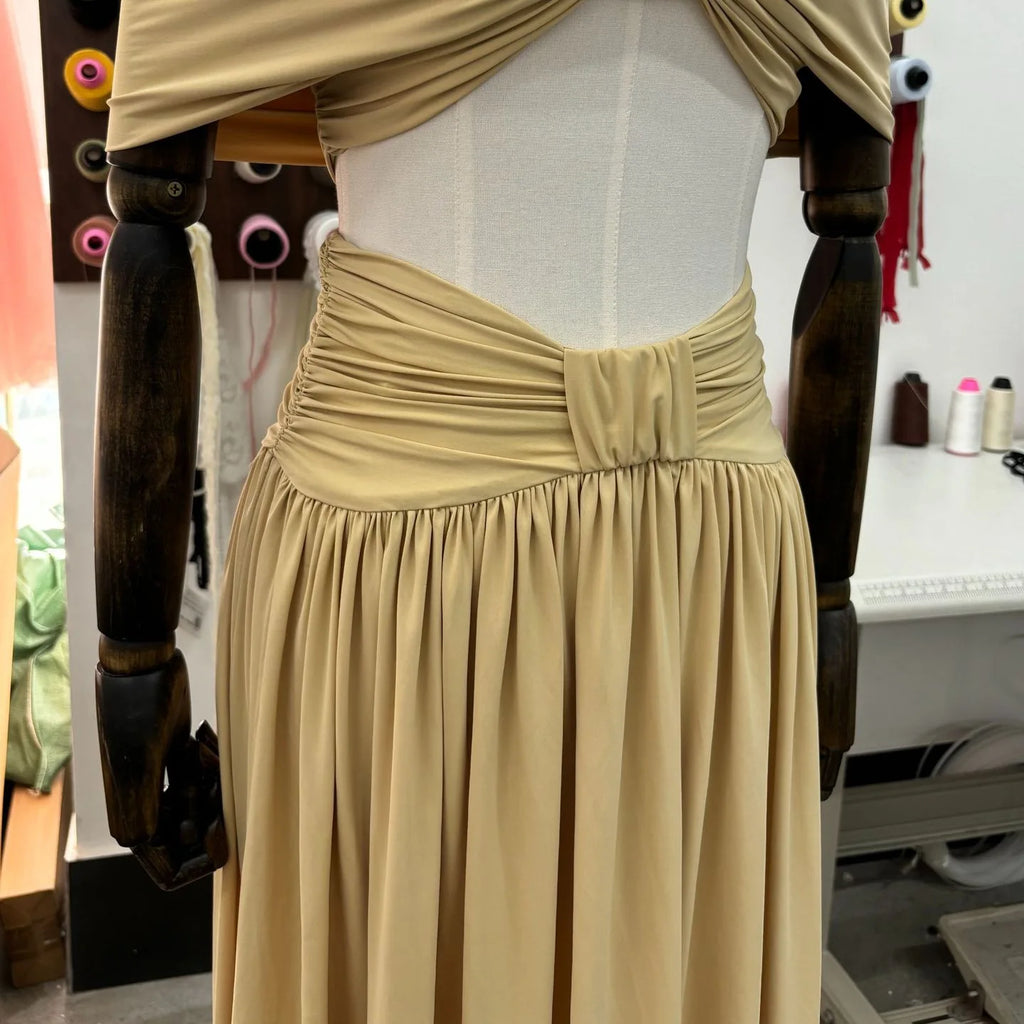 Cross-Border Winter Sexy Strapless Short Crop Top & Loose Fit Low-Waist Solid Long Skirt Set Spliced Design Women's Clothing