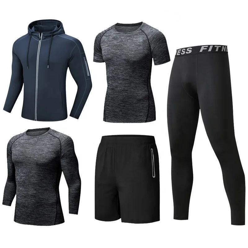 Men's Gym Clothing Dropshipping Wholesale Custom Logo Shark 5 Pieces Set Polyester Dry Fit Fitness Gym Clothing for Men