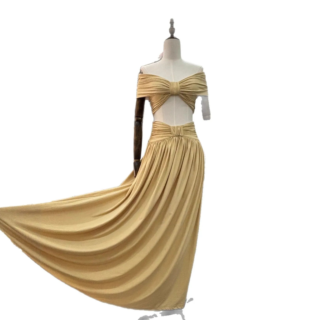 Cross-Border Winter Sexy Strapless Short Crop Top & Loose Fit Low-Waist Solid Long Skirt Set Spliced Design Women's Clothing