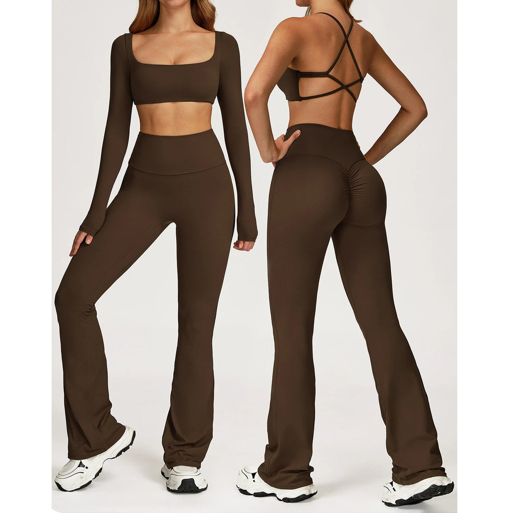 Autumn Shock Resistant Nude Yoga Suit Set Quick Drying Tight Fitting Fitness Suit Casual Sports Suit Women's Clothing