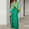 Women's Clothing Printed Casual Loose Batwing Sleeve Lapel Shirt and High Waisted Wide Leg Pants Two Piece Set Women's Sets