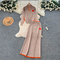 Winter Women's Casual Sets Top And High Waist Floral Printed Knitted Skirts Suit Clothing Wholesale
