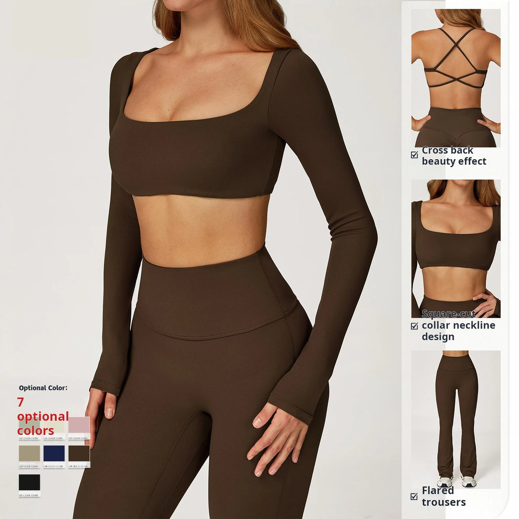 Autumn Shock Resistant Nude Yoga Suit Set Quick Drying Tight Fitting Fitness Suit Casual Sports Suit Women's Clothing