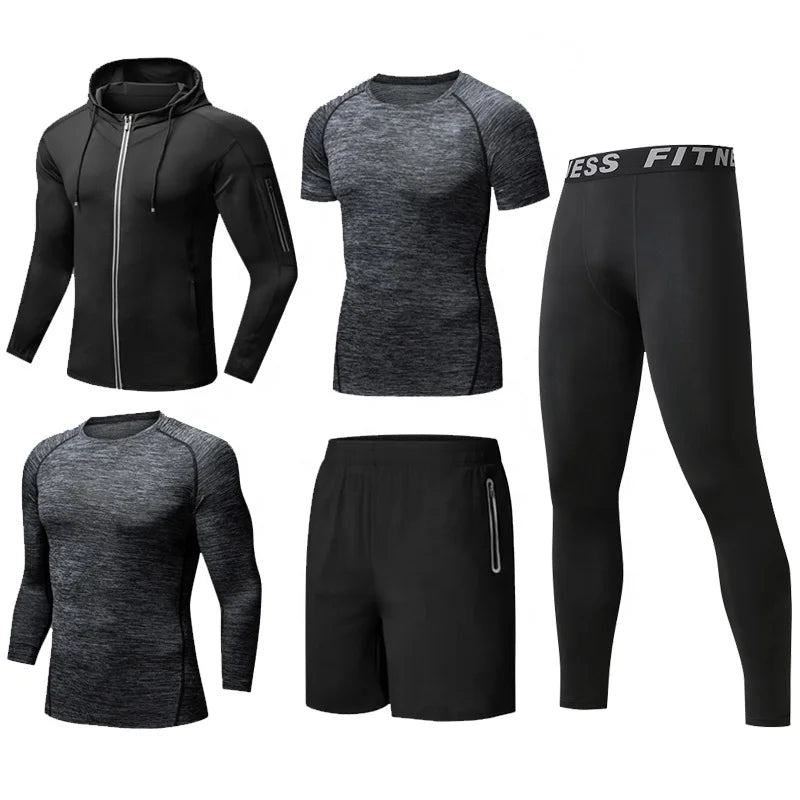 Men's Gym Clothing Dropshipping Wholesale Custom Logo Shark 5 Pieces Set Polyester Dry Fit Fitness Gym Clothing for Men