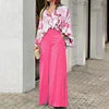 Women's Clothing Printed Casual Loose Batwing Sleeve Lapel Shirt and High Waisted Wide Leg Pants Two Piece Set Women's Sets