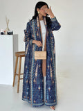 Large-size Luxury and Dignified Miyake Pleated Floral Abaya Trench Coat, Ramadan Clothing for Middle Eastern Women in Dubai