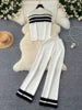 Spring Summer New Korean Version Breathable Elegant Fashion Striped Top Casual Wide-leg Pants Knitted Two-piece Women's Clothing
