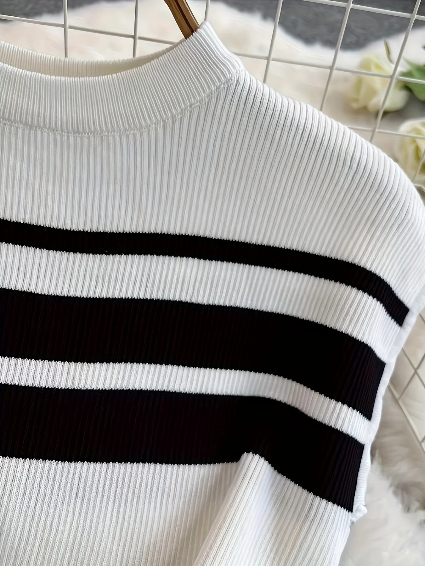 Spring Summer New Korean Version Breathable Elegant Fashion Striped Top Casual Wide-leg Pants Knitted Two-piece Women's Clothing