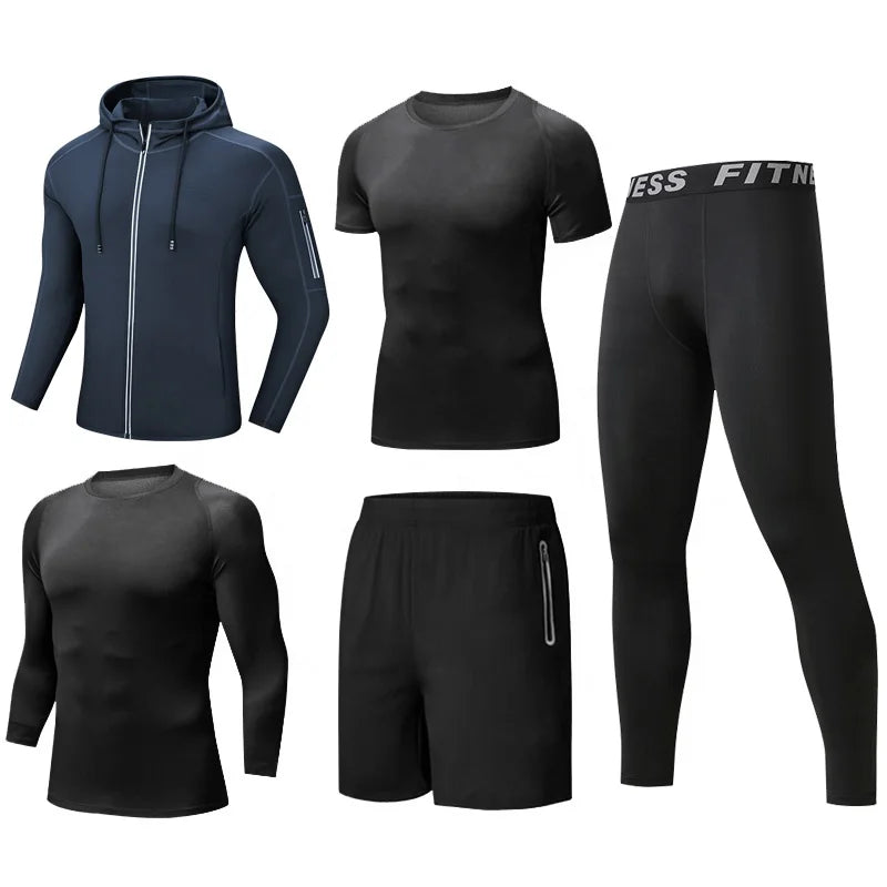 Men's Gym Clothing Dropshipping Wholesale Custom Logo Shark 5 Pieces Set Polyester Dry Fit Fitness Gym Clothing for Men