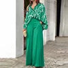 Women's Clothing Printed Casual Loose Batwing Sleeve Lapel Shirt and High Waisted Wide Leg Pants Two Piece Set Women's Sets