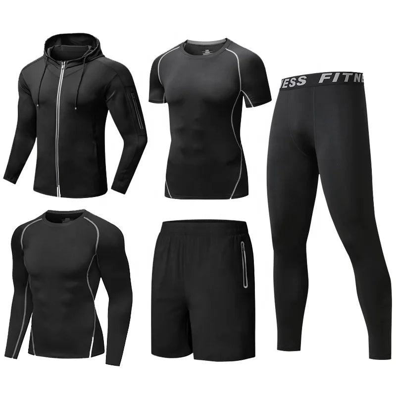 Men's Gym Clothing Dropshipping Wholesale Custom Logo Shark 5 Pieces Set Polyester Dry Fit Fitness Gym Clothing for Men