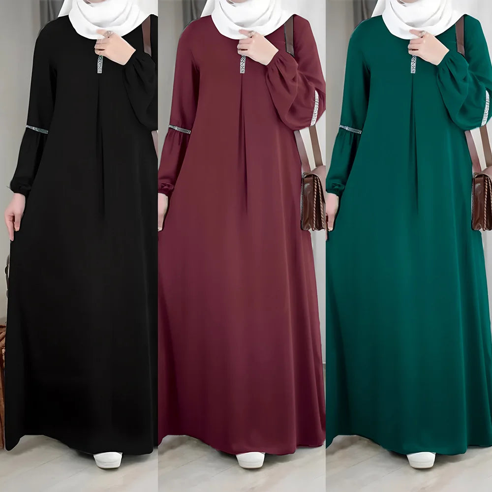 Dubai Turkish Arab Modest Dress for Women Elegant Muslim Abaya Robe with Digital Printing Diamond Embroidery Burqa Clothing