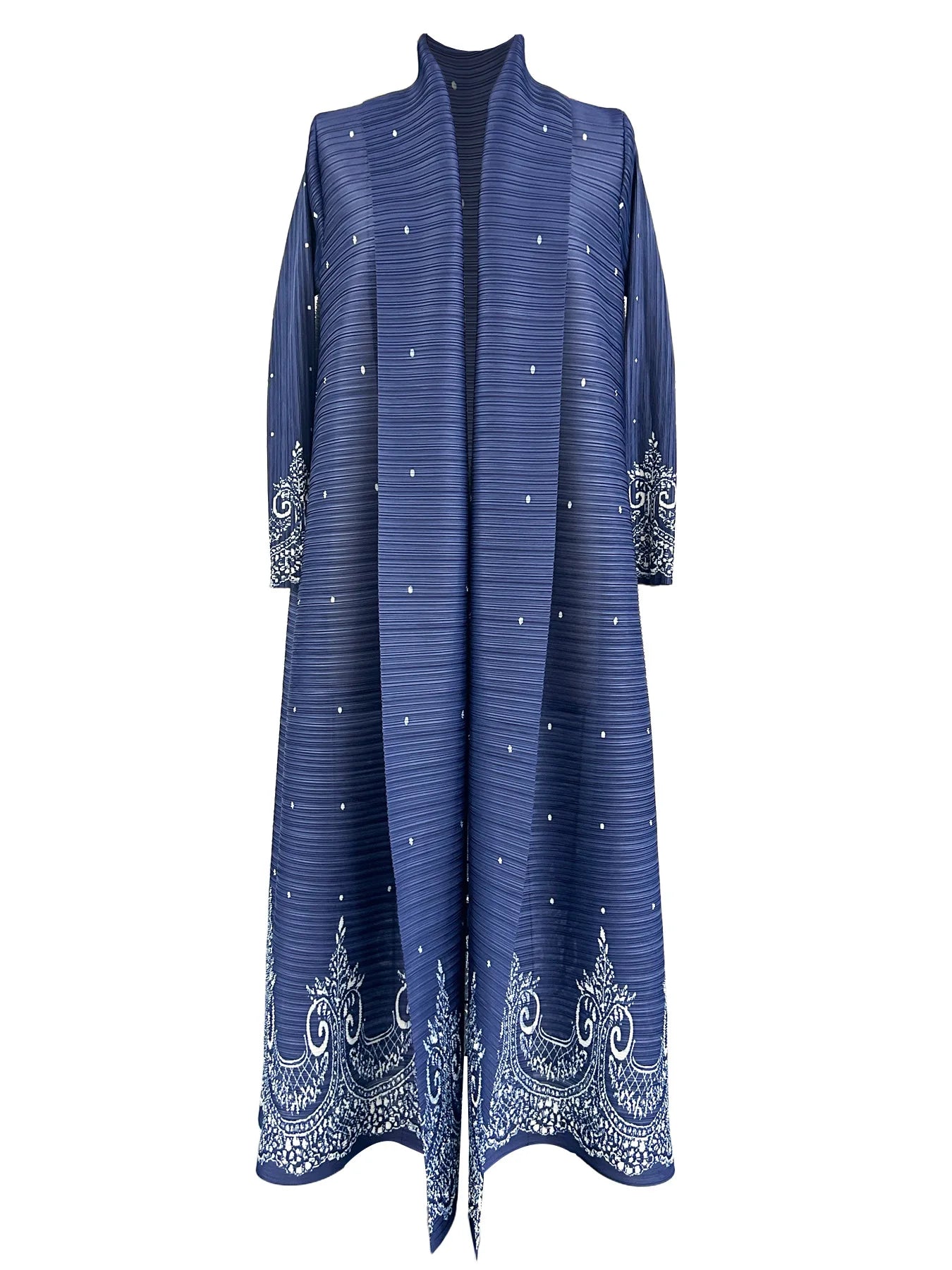 Large-size Luxury and Dignified Miyake Pleated Floral Abaya Trench Coat, Ramadan Clothing for Middle Eastern Women in Dubai