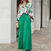 Women's Clothing Printed Casual Loose Batwing Sleeve Lapel Shirt and High Waisted Wide Leg Pants Two Piece Set Women's Sets