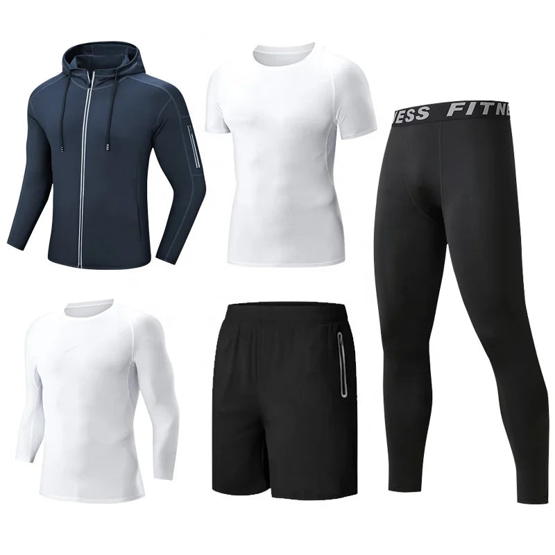 Men's Gym Clothing Dropshipping Wholesale Custom Logo Shark 5 Pieces Set Polyester Dry Fit Fitness Gym Clothing for Men