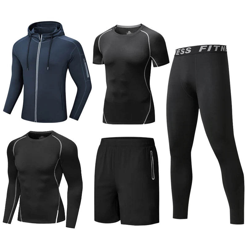 Men's Gym Clothing Dropshipping Wholesale Custom Logo Shark 5 Pieces Set Polyester Dry Fit Fitness Gym Clothing for Men