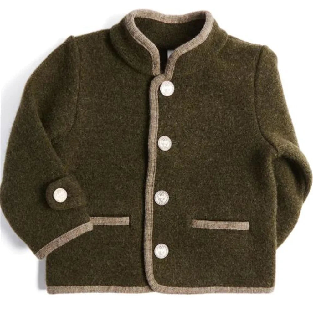 Children's clothing autumn winter British lamb wool children's coat baby windbreaker double-sided woolen single-breasted jacket