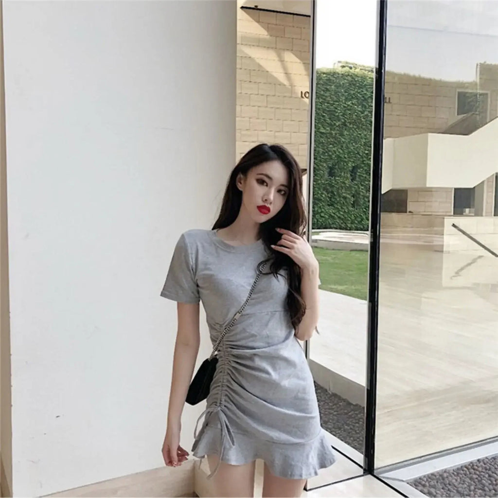 Clothing Shirt Female Dresses 2025 Bandage Women's Dress Ruffle Short Mini Tshirts One-piece Chic and Elegant Pretty Hot Loose X