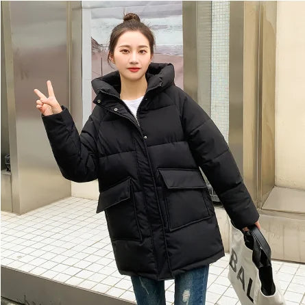 Clothing Women Cotton-Padded Jacket 2025 New Casual Elegant Loose Solid Color Warm Hooded Winter Warm Women Cotton Jacket H537