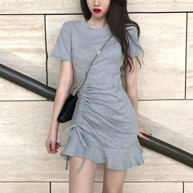 Clothing Shirt Female Dresses 2025 Bandage Women's Dress Ruffle Short Mini Tshirts One-piece Chic and Elegant Pretty Hot Loose X