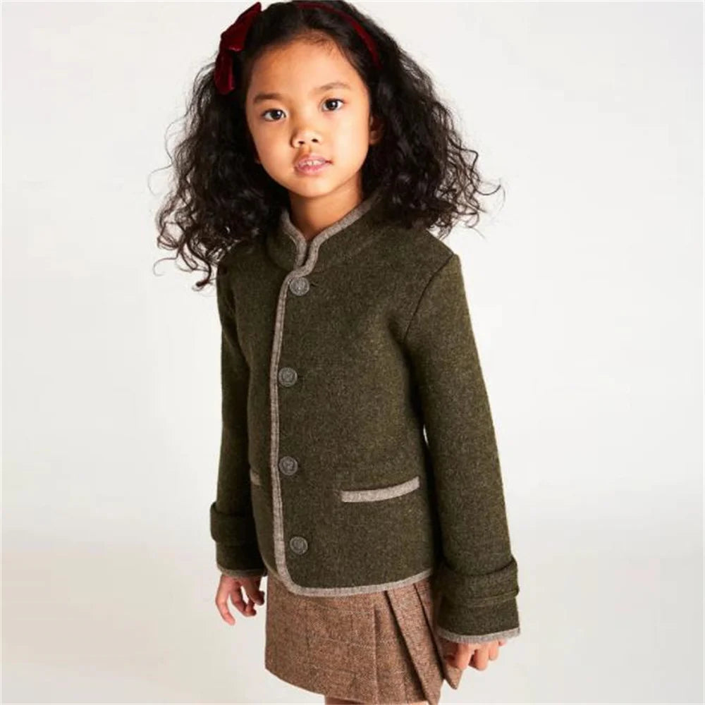 Children's clothing autumn winter British lamb wool children's coat baby windbreaker double-sided woolen single-breasted jacket