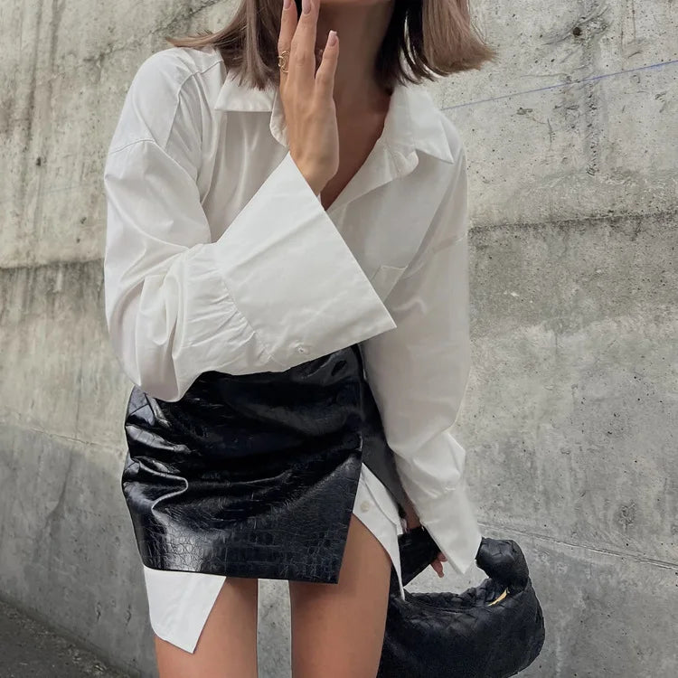 2025 New Fashion Women's Clothing Is A Complete Set of Simple and Loose White Shirts with Waist Seals