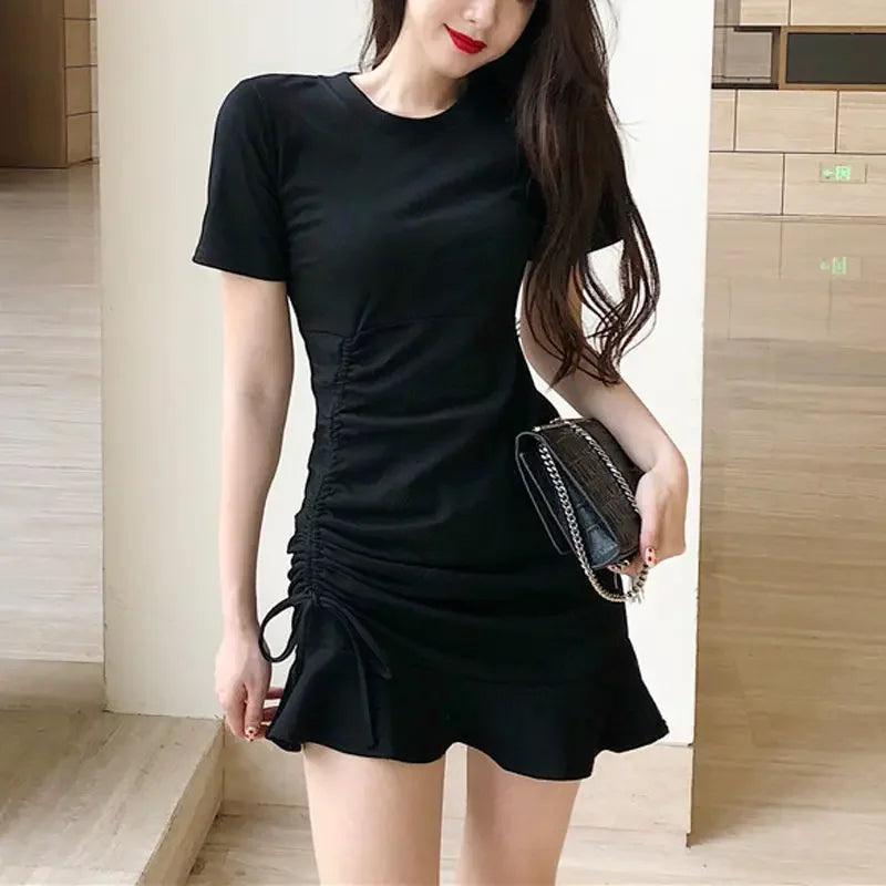 Clothing Shirt Female Dresses 2025 Bandage Women's Dress Ruffle Short Mini Tshirts One-piece Chic and Elegant Pretty Hot Loose X