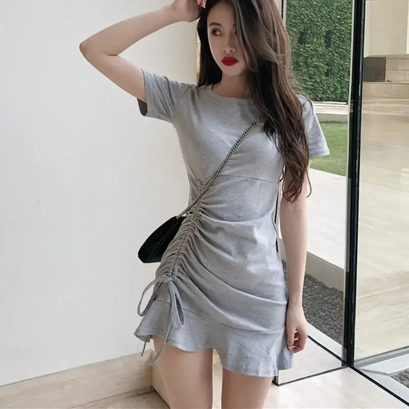 Clothing Shirt Female Dresses 2025 Bandage Women's Dress Ruffle Short Mini Tshirts One-piece Chic and Elegant Pretty Hot Loose X