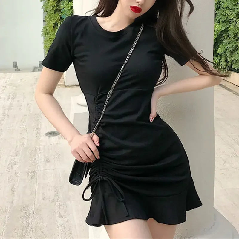 Clothing Shirt Female Dresses 2025 Bandage Women's Dress Ruffle Short Mini Tshirts One-piece Chic and Elegant Pretty Hot Loose X
